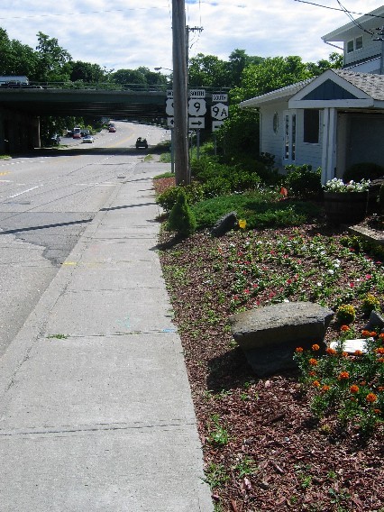 View east of the Croton Point Avenue sidewalks from the top of Gateway Plaza