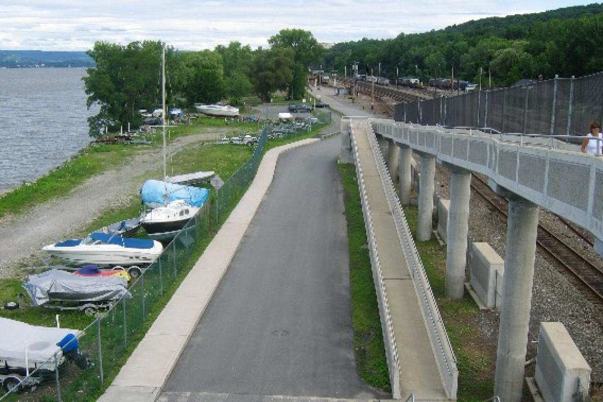 The Pedestrian Bridge is handicapped-accessible and connects with the trail as it runs north past the Croton Yacht Club